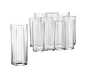 Bormioli Rocco Exclusiva Tom Collins Glasses - Set of 12, Laser Cut Thin Rim, Secure Edge Thermal Strong Rims - 16oz Star Glass Tumblers for Cocktails, Water & Beverages, Made in Italy, Lead-Free