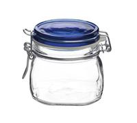 Bormioli Rocco Fido Square Jar with Blue Lid, 17-1/2-Ounce