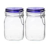 Bormioli Rocco Fido Square Jar with Blue Lid - 33¾ oz 1L (2 Pack)
