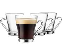 Bormioli Rocco Oslo Cappuccino Cup with Stainless Steel Handle, Set of 4, Gift Boxed