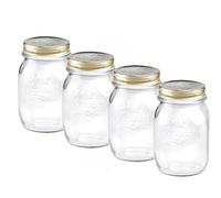 Bormioli Rocco Quattro Stagioni set of 4 Clear Airtight Mason Jars, 17 Oz. Made from BPA Free Durable Glass, Made In Italy.