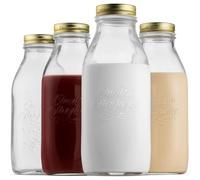 Bormioli Rocco Quattro Stagioni Glass Milk Bottle 33.75, 4 Pack, Clear
