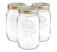 Bormioli Rocco Quattro Stagioni Glass Storage Jars - Traditional Kitchen Food Canister with Screw Top Lid - 1 Litre - Pack of 3