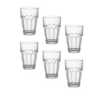 Bormioli Rocco Rock Bar Stackable Beverage Glasses - Set of 6 Dishwasher Safe Drinking Glasses for Soda, Juice, Milk, Coke, Beer, Spirits - 12.5oz Durable Tempered Glass Water Tumblers for Daily Use
