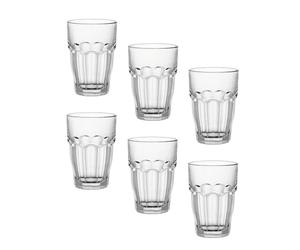 Bormioli Rocco Rock Bar Stackable Beverage Glasses - Set of 6 Dishwasher Safe Drinking Glasses for Soda, Juice, Milk, Coke, Beer, Spirits - 12.5oz Durable Tempered Glass Water Tumblers for Daily Use