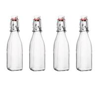 Bormioli Rocco Swing Top Glass Bottle (Set of 4) - 8.5 oz Reusable Container with Secure Metal Clasp, Ideal for Homemade Juices, Oil Infusions, Condiments, Mixers - Everyday Drinking Glasses