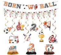 Born 2 Ball Birthday Decorations - 13 Pcs Basketball Rugby Football Baseball Party Banner Swirls Honeycomb Centerpieces For Kids Sports Theme 2nd Bday Party Decor Supplies