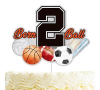 Born 2 Ball Cake Topper - Glitter Born 2 Ball Birthday Decorations for 2nd Birthday Sports Theme Party Supplies