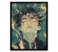 Born Again Mindfulness Waves Conceptual Art Framed Art Print Artery8 Blue W12 inch x H16 inch