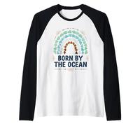 Born by The Ocean Sea Glass Boho Rainbow Coastal Beach Raglan Baseball Tee