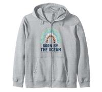 Born By The Ocean Sea Glass Boho Rainbow Coastal Beach Zip Hoodie