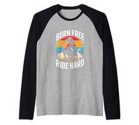 Born Free Ride Hard Cowboy Bull Rider Rodeo Raglan Baseball Tee
