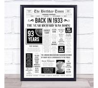 Born In 1933 White Newspaper Birthday Facts Any Year Any Age Personalised Print | What Happened The Year You Were Born, Custom Print, 16th 18th 20th 21st 30th 40th 50th 60th 70th 80th 90th 100th