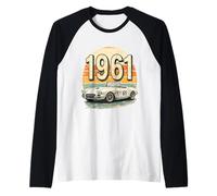Born in 1961 Vintage Racing Roadster No. 65 Retro Sunset Raglan Baseball Tee