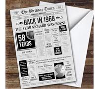 Born In 1968 Grey Newspaper Birthday Facts Any Year Any Age Personalised Card | What Happened The Year You Were Born, Custom Card, 16th 18th 20th 21st 30th 40th 50th 60th 70th 80th 90th 100th