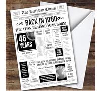 Born In 1980 White Newspaper Birthday Facts Any Year Any Age Personalised Card | What Happened The Year You Were Born, Custom Card, 16th 18th 20th 21st 30th 40th 50th 60th 70th 80th 90th 100th