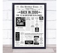 Born In 2000 White Newspaper Birthday Facts Any Year Any Age Personalised Print | What Happened The Year You Were Born, Custom Print, 16th 18th 20th 21st 30th 40th 50th 60th 70th 80th 90th 100th