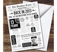 Born In 2013 White Newspaper Birthday Facts Any Year Any Age Personalised Card | What Happened The Year You Were Born, Custom Card, 16th 18th 20th 21st 30th 40th 50th 60th 70th 80th 90th 100th