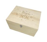 "Born in 2026" Engraved Baby Memory Box | Pine Wood Keepsake Storage | Gender Neutral Gift for New Parents, Baby Shower & Grandparents | W16cm x D11cm x H9cm