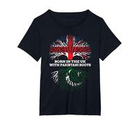 Born in The UK with Pakistani Roots, Pakistan Heritage T-Shirt, Women's Plus, Black, 2X