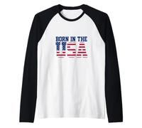 Born in the USA Patriotic Flag Stars & Stripes Print Raglan Baseball Tee
