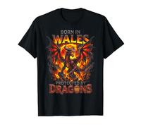 Born in Wales Protected By Dragons Celtic Fantasy Value Graphic T-Shirt, Men, Black, S