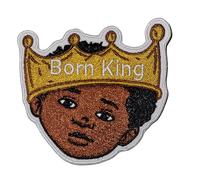 Born King Little Kid Patch to Iron or sew on for All Fabrics | Handsome Black boy Fabric Applique Hair Sticker to Iron on for Little boy Patch for Clothing and Backpacks | 4" x3.5 inches (Born King)