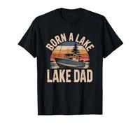 Born Lake Dad Pontoon Boat Silhouette Minimal Man Life T-Shirt