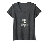 Born Leader: Mountaineer Compass Adventure Inspiration V-Neck T-Shirt, Women, Dark Heather Grey, XL