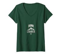 Born Leader: Mountaineer Compass Adventure Inspiration V-Neck T-Shirt, Women, Forest Green, M
