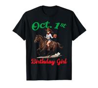 Born On October 1st Happy Birthday to Me Girl Riding Horse T-Shirt
