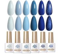 BORN PRETTY Blue Gel Polish Set - Royal Sky Navy Ocean Blue Glitter Gel Nail Polish 6 Colors Soak-Off U V/LED Colours for Nail Art Salon DIY Home