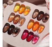 BORN PRETTY Jelly Gel Nail Polish Crystal Translucent Gel Polish 6 Colours Set Dark Red Brown Sheer Colors for Salon Manicure and Nail Art DIY at Home