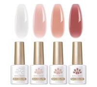 BORN PRETTY Jelly Gel Nail Polish Nude Pink Milky White Rose Gel Polish Set Sheer Clear Crystal Translucent French Manicure Gel for Salon DIY Home 4Pcs