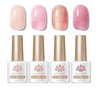 BORN PRETTY Jelly Gel Nail Polish Set Sheer Milky Jelly Nude Pink Gel Polish Crystal Transparent Gel Polish Set Soft Bean Milky Jelly Series Nail Art Varnish Manicure Collection Gift Set 7ML 4PCS