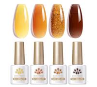 BORN PRETTY Jelly Gel Nail Polish Set Sheer Milky Orange Brown Gel Polish Crystal Transparent Harvest Hues Milky Series Nail Art Varnish Manicure Collection Gift Set 7ML 4PCS