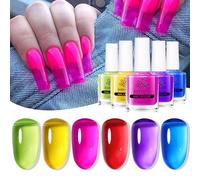 BORN PRETTY Jelly Nail Polish 6 Colors Neon Nail Polish Set Crystal Transparent Spring Summer Nail Varnish Kit Blue Green Hot Pink Nail Art Varnish Liquid Nail DIY Manicure