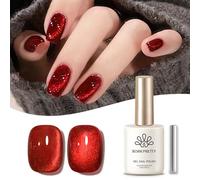 BORN PRETTY Magnetic Gel Nail Polish 15ml Red Iridescent Glitter Gel Polish Cat Magnetic Eye Effect with Magnet Ruby Series Soak-Off U V/LED for Nail Art Salon DIY Home