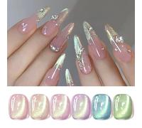 BORN PRETTY Magnetic Gel Nail Polish Iridescent Jelly Gel Polish Set Nude Pink Blue Green Rainbow Colors Gel Varnish Cat Magnet Eye Sparkle Nail Gel Polish for Salon DIY at Home 6 Pcs