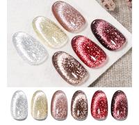 BORN PRETTY Magnetic Gel Nail Polish Reflective Glitter Cat Magnetic Eye Gel Polish Set White Red Sparkling Shimmer Pearl 6 Colors Soak Off Nail Art Manicure DIY Salon for Women