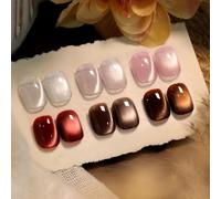 BORN PRETTY Magnetic Gel Nail Polish Set Jelly Translucent Glitter Shimmer Effect Soak Off U V/LED 6 Colours Nude Pink Red Gel Polish for Nail Art Salon DIY Home