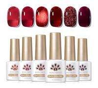 BORN PRETTY Red Gel Nail Polish Set 6 Colours Jelly Glitter