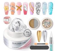 BORN PRETTY Solid Builder Nail Gel Kit - 60g Large Capacity Clear 3D Nail Gels Sculpting Gel for Art Non-Sticky Hand Carving Glue Extension with Sequins Chrome Powder DIY Salon Home