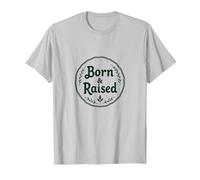 Born & Raised Rustic Hometown Pride Emblem T-Shirt, Men, Silver, XL