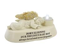 Born Sleeping Baby Boy Angel with Tealight Memorial Graveside Ornament