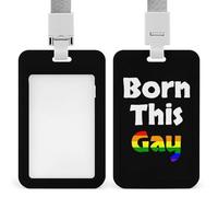 Born This Gay Fashion ID Badge Holder Sliding Vertical Name Tag Card Protector with Lanyard
