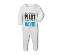 Born to be a Pilot Like Uncle/Auntie with Personalised Name Pink/Blue - Baby Romper Suit - 0-3 Months
