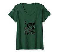 Born to Be Cat Mom: Feline Lover Pride V-Neck T-Shirt, Women, Forest Green, L