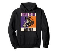 Born To Be Wicked Retro Witch Halloween Design Pullover Hoodie