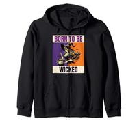 Born To Be Wicked Retro Witch Halloween Design Zip Hoodie